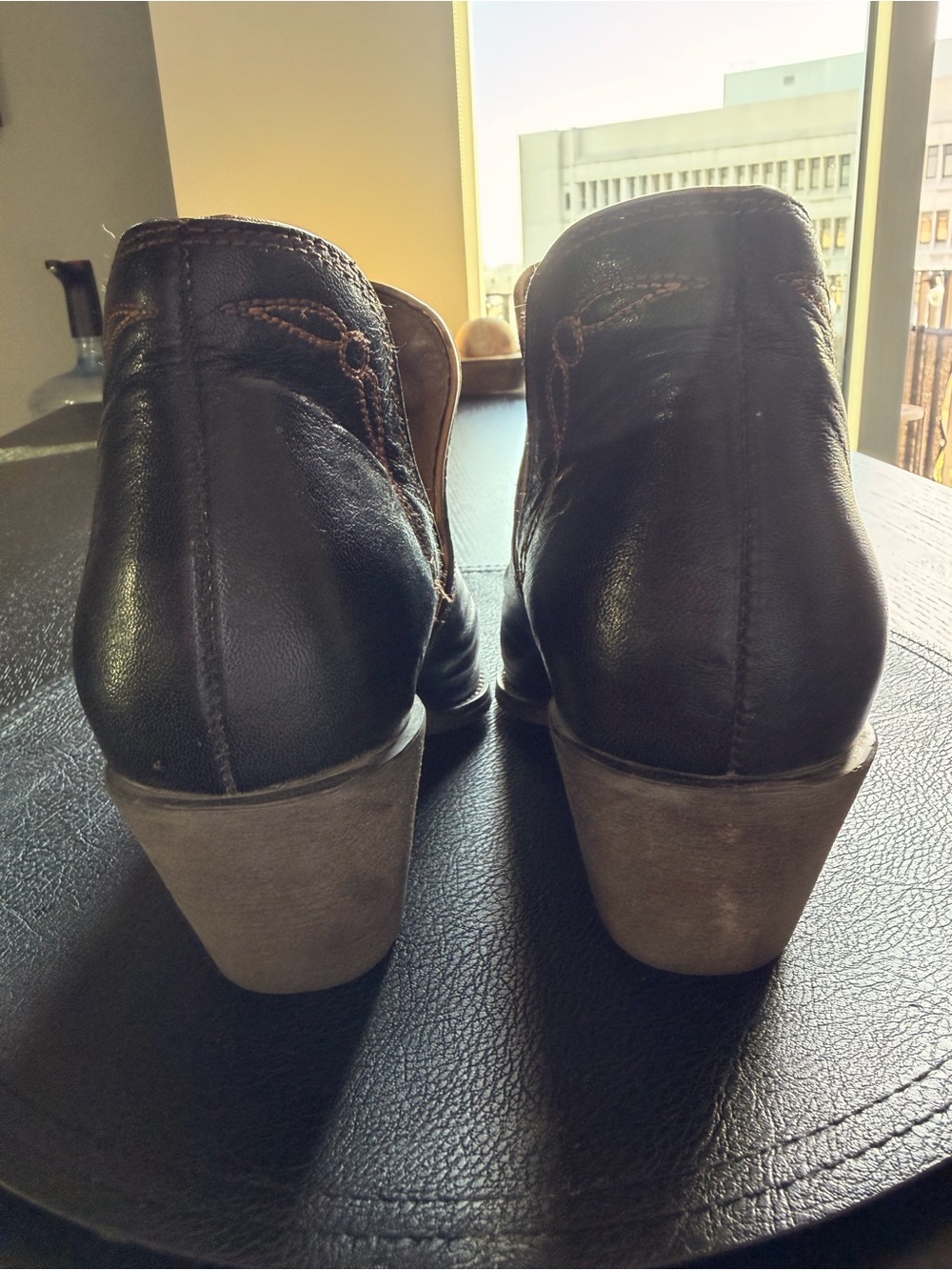 Ariat Black Leather Western Ankle Boots with Brown Heels - Picture 5 of 5